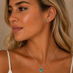 CONJUNTO COLAR E BRINCO SOLITÁRIO CORAÇÃO VERDE TURMALINA PRATA 925