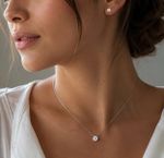 CONJUNTO COLAR E BRINCO SOLITÁRIO DE PRATA BRANCO CRISTAL