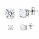 BRINCO DUPLA SOLITÁRIO ZIRCONIA BRANCA 6mm 8mm