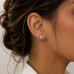 BRINCO DUPLA SOLITÁRIO ZIRCONIA BRANCA 6mm 8mm