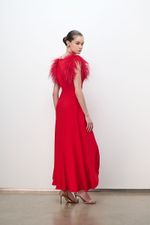 VESTIDO MIDI DECOTE V PLUMAS