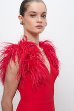 VESTIDO MIDI DECOTE V PLUMAS