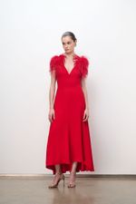VESTIDO MIDI DECOTE V PLUMAS
