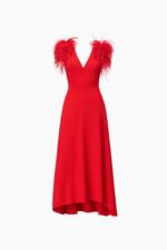 VESTIDO MIDI DECOTE V PLUMAS