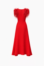 VESTIDO MIDI DECOTE V PLUMAS