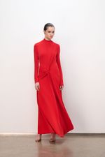 VESTIDO MIDI GOLA ALTA DRAPE