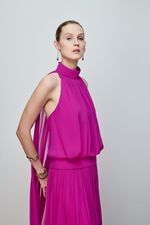 VESTIDO GOLA DRAPEADA CAPA