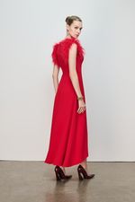 VESTIDO MIDI DECOTE V PLUMAS