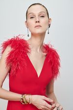 VESTIDO MIDI DECOTE V PLUMAS