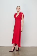 VESTIDO MIDI DECOTE V PLUMAS