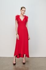 VESTIDO MIDI DECOTE V PLUMAS