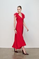 VESTIDO MIDI DECOTE V PLUMAS
