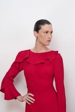 VESTIDO LONGO BABADO DECOTE