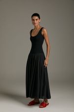 VESTIDO CORPO BAIXO SAIA PREGAS