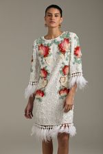 VESTIDO BORDADO MANGA PLUMAS