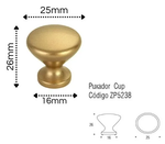 Kit 5 Puxadores Cup  - Dourado Matte