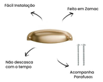 Kit 6 Puxadores Concha Colonial Retrô  - Dourado Matte