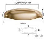 Kit 6 Puxadores Concha Colonial Retrô  - Dourado Matte