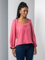 BLUSA DECOTE FRANZIDO E ELÁSTICO PUNHO