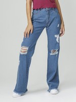 CALÇA JEANS WIDE LEG COM PUIDOS