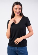 BLUSA BASICA MALHA MG CURTA DECOTE V