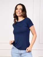 BLUSA BÁSICA DE MALHA MANGA CURTA DECOTE V