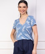 BLUSA DE MALHA ESTAMPADA DECOTE V