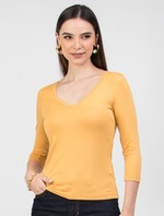 BLUSA BÁSICA DE MALHA MANGA 3/4 DECOTE V