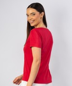 BLUSA BÁSICA DE MALHA MANGA CURTA DECOTE CANOA