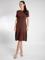 Vestido Feminino Midi em Malha com Babado na Barra