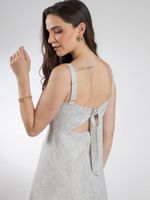 Vestido Feminino Evasê Listrado com Amarração nas Costas