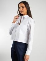 Camisa Feminina Curta em Tricoline com Manga Longa