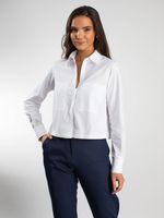 Camisa Feminina Curta em Tricoline com Manga Longa