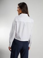 Camisa Feminina Curta em Tricoline com Manga Longa
