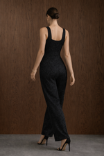 Macacão Feminino Regata em Malha Lurex com Decote V