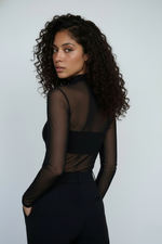   Blusa Feminina Manga Longa em  Tule com Transparência