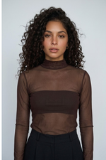   Blusa Feminina Manga Longa em  Tule com Transparência