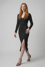 Vestido Feminino Midi em Malha com Brilho e Fenda