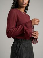 Blusa Feminina Manga Longa com Transparência e Babados no Punho