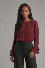 Blusa Feminina Manga Longa com Transparência e Babados no Punho