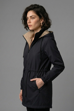 Parka Feminina Alongada Dupla Face com Capuz Removível