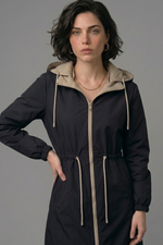 Parka Feminina Alongada Dupla Face com Capuz Removível