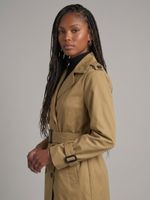 Trench Coat Curto Feminino em Tecido com Cinto