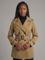 Trench Coat Curto Feminino em Tecido com Cinto