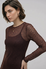 Vestido Midi Tule Feminino Estampado Manga Longa