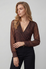 Body Feminino Transpassado em Tule Estampado