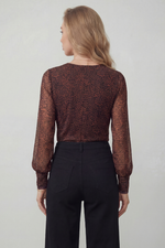 Body Feminino Transpassado em Tule Estampado
