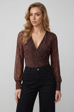 Body Feminino Transpassado em Tule Estampado
