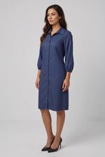 Vestido Chemise Feminino Manga 3/4 em Tecido Plano com Botões Frontais