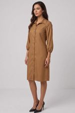 Vestido Chemise Feminino Manga 3/4 em Tecido Plano com Botões Frontais